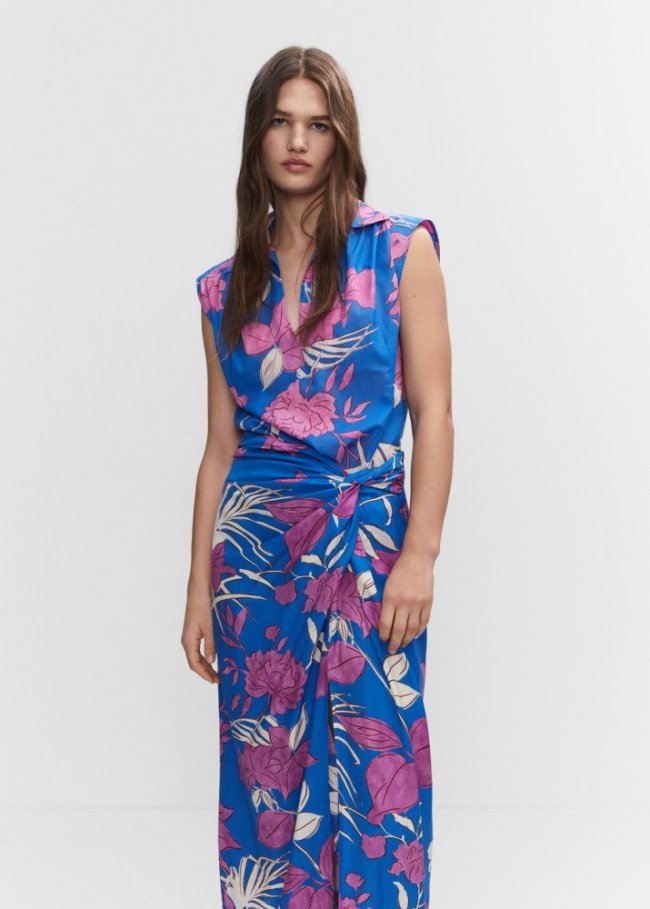 Mango Camisa estampada sin mangas - Azul
