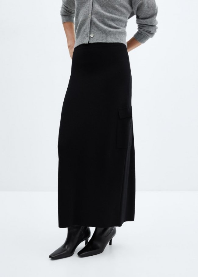 Mango Falda punto bolsillos cargo - Negro