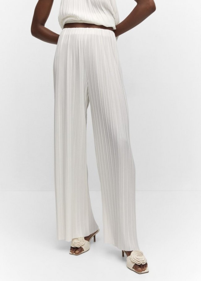 Mango Pantalón wideleg plisado - Crudo