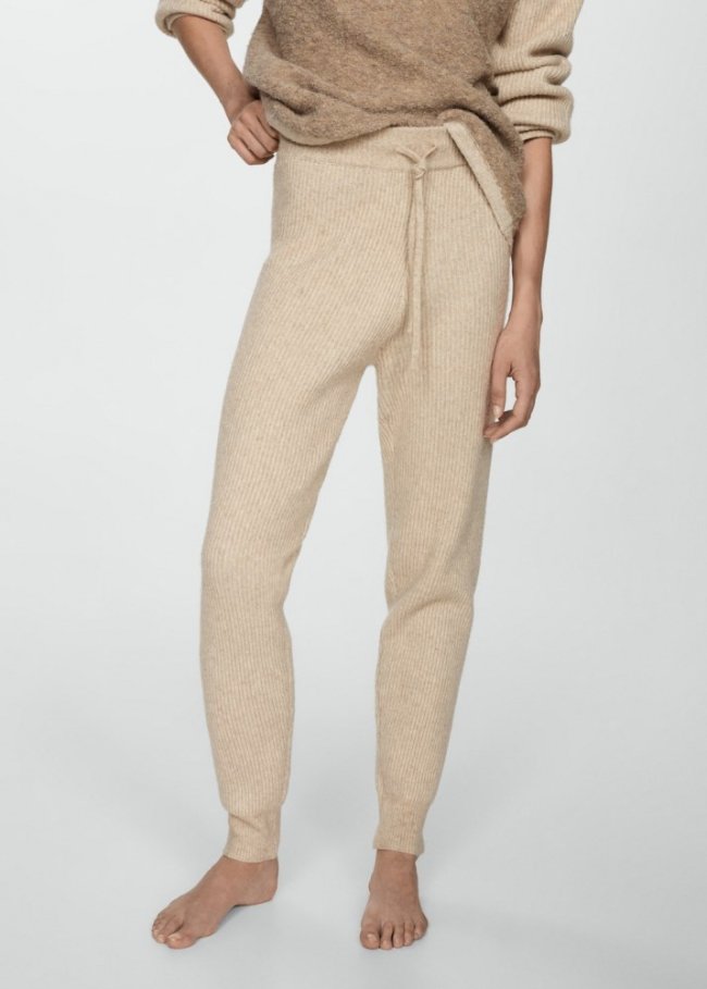 Mango Pantalón jogger punto - Marrón
