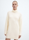 Mango Vestido punto cuello alto - Crudo