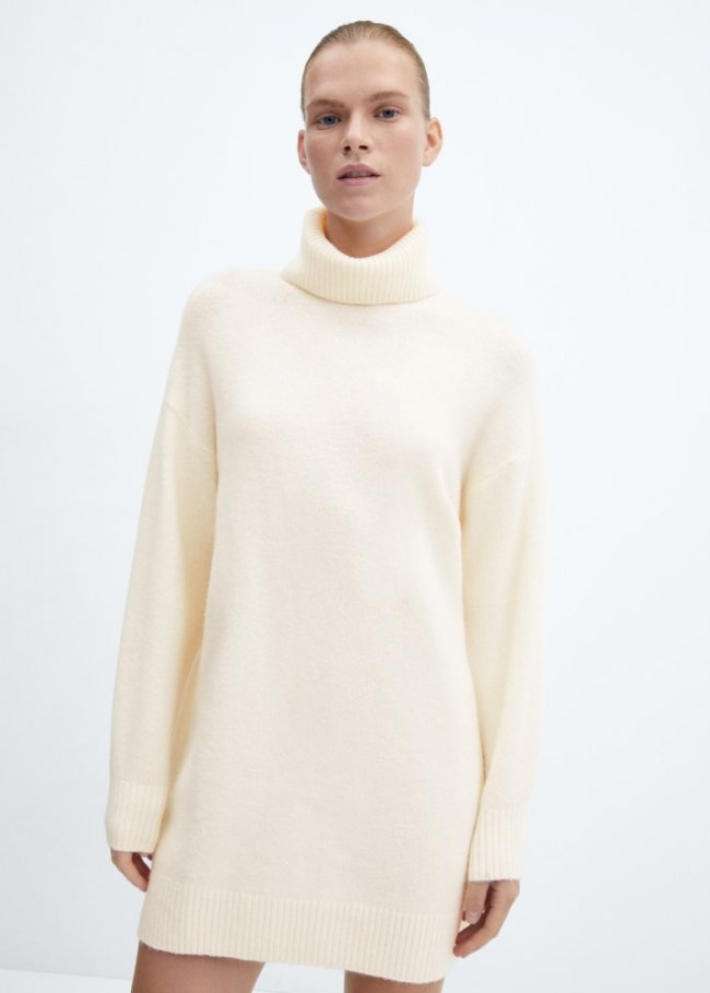 Mango Vestido punto cuello alto - Crudo