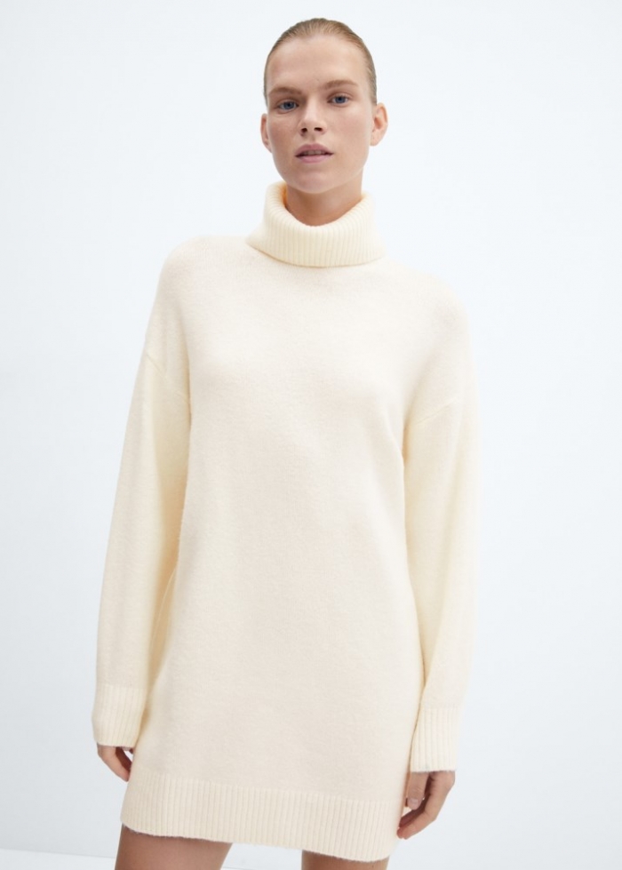 Mango Vestido punto cuello alto - Crudo