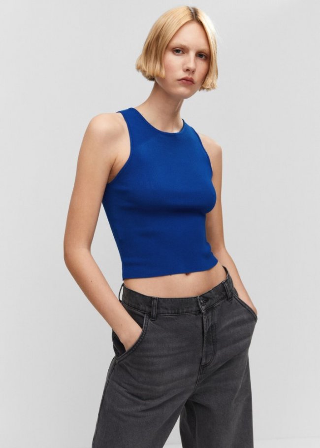 Mango Top punto tirantes anchos - Azul eléctrico