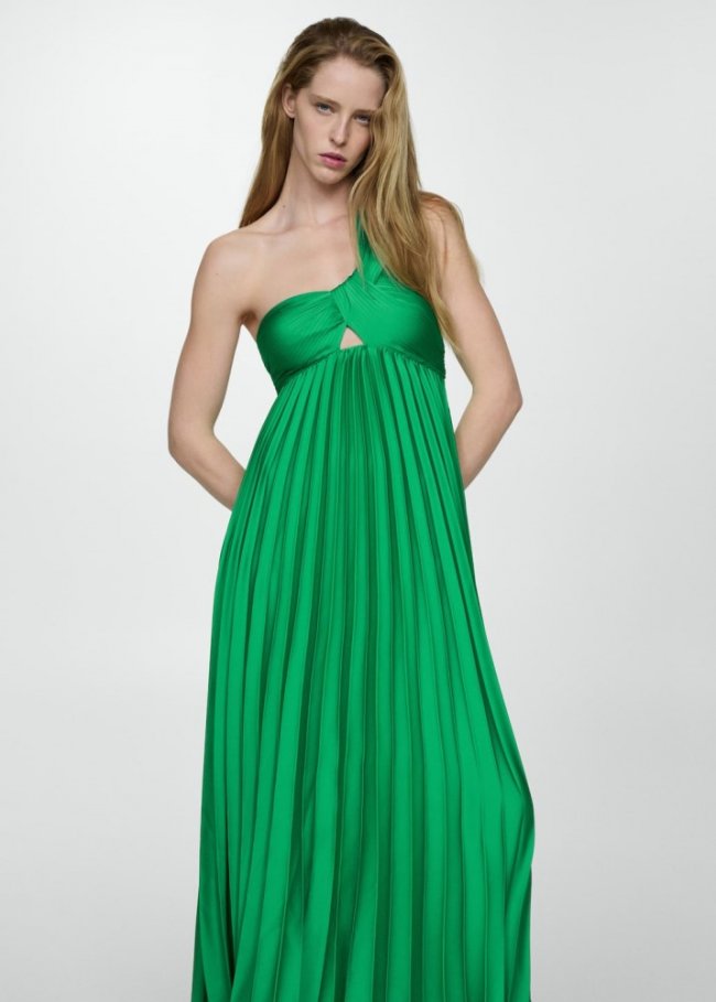 Mango Vestido asimétrico plisado - Verde