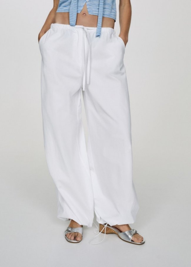 Mango Pantalón parachute 100% algodón - Blanco