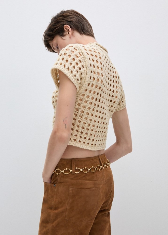Mango Jersey calado manga corta - Beige