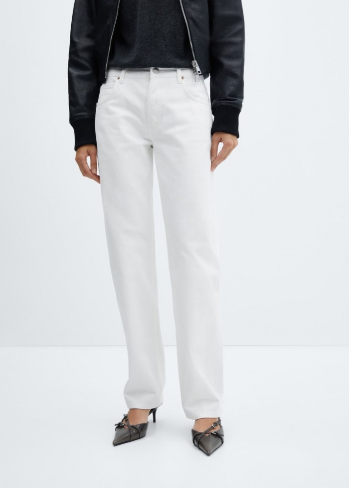 Mango Jeans rectos tiro medio - Blanco