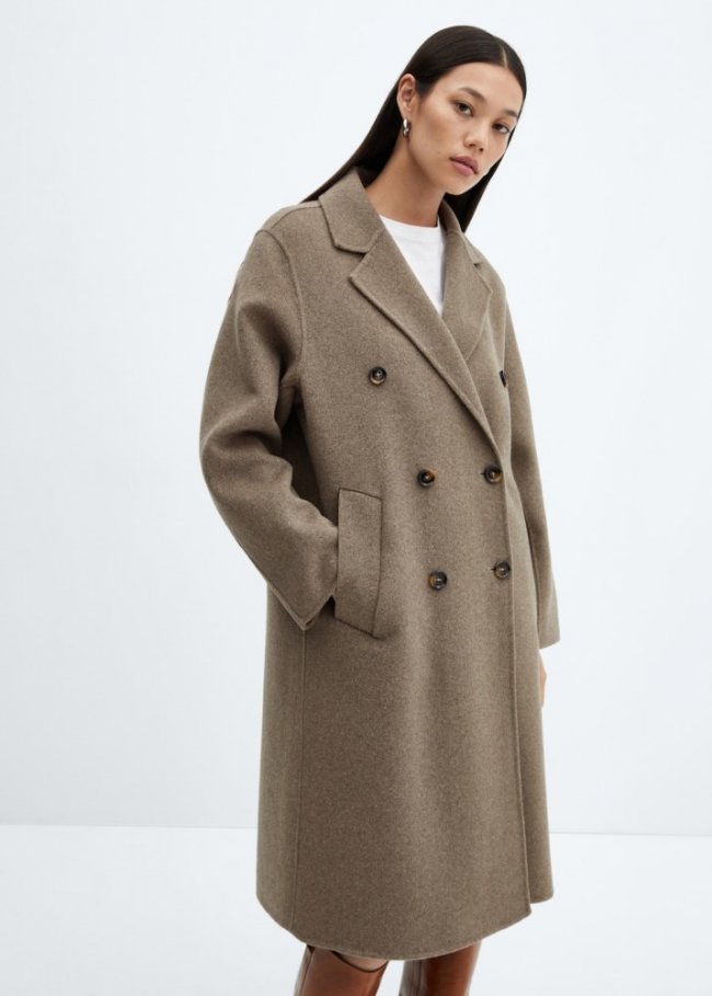 Mango Abrigo lana handmade oversize - Marrón medio
