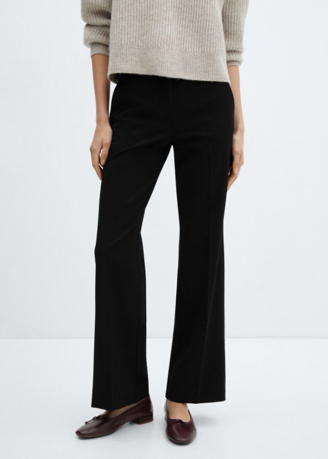 Mango Pantalón wideleg tiro medio - Negro