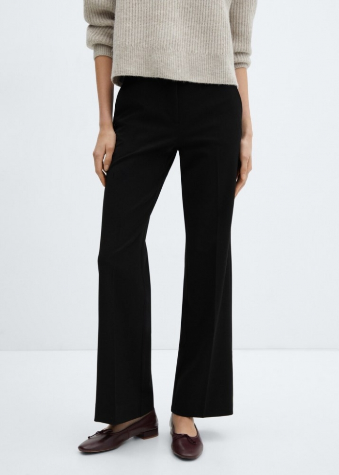 Mango Pantalón wideleg tiro medio - Negro