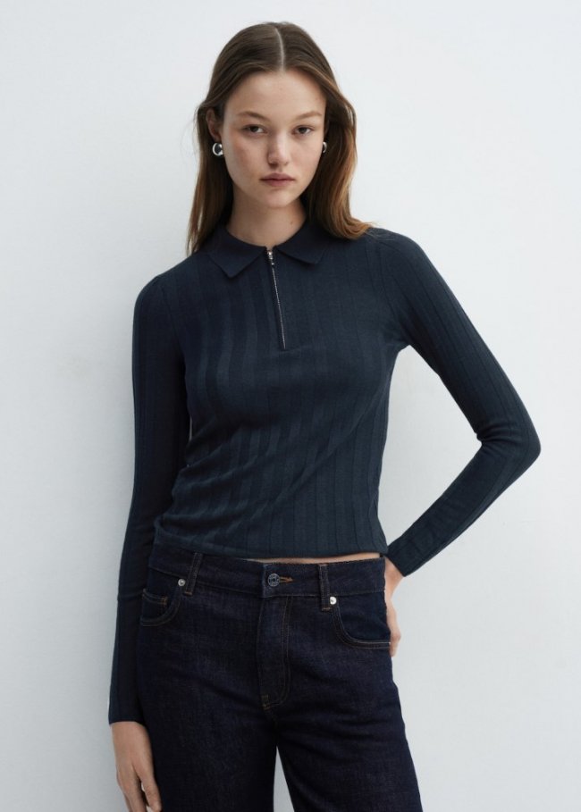 Mango Jersey cuello cremallera - Azul marino oscuro