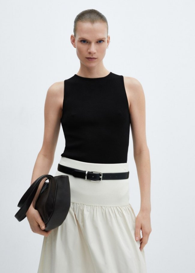 Mango Top punto tirantes anchos - Negro