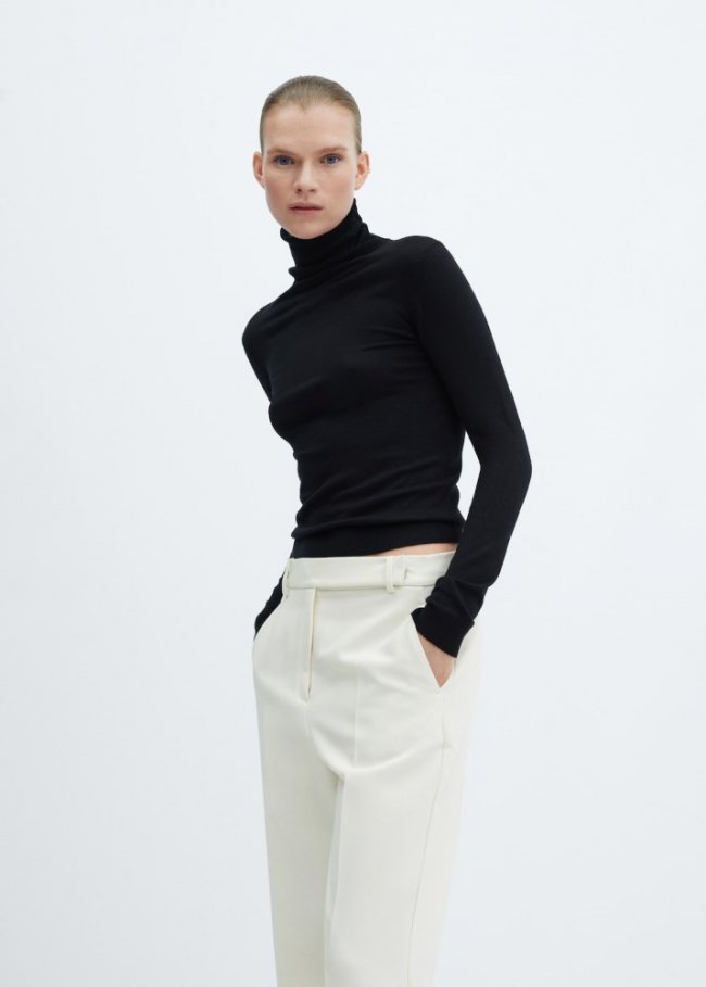 Mango Jersey punto fino cuello vuelto - Negro