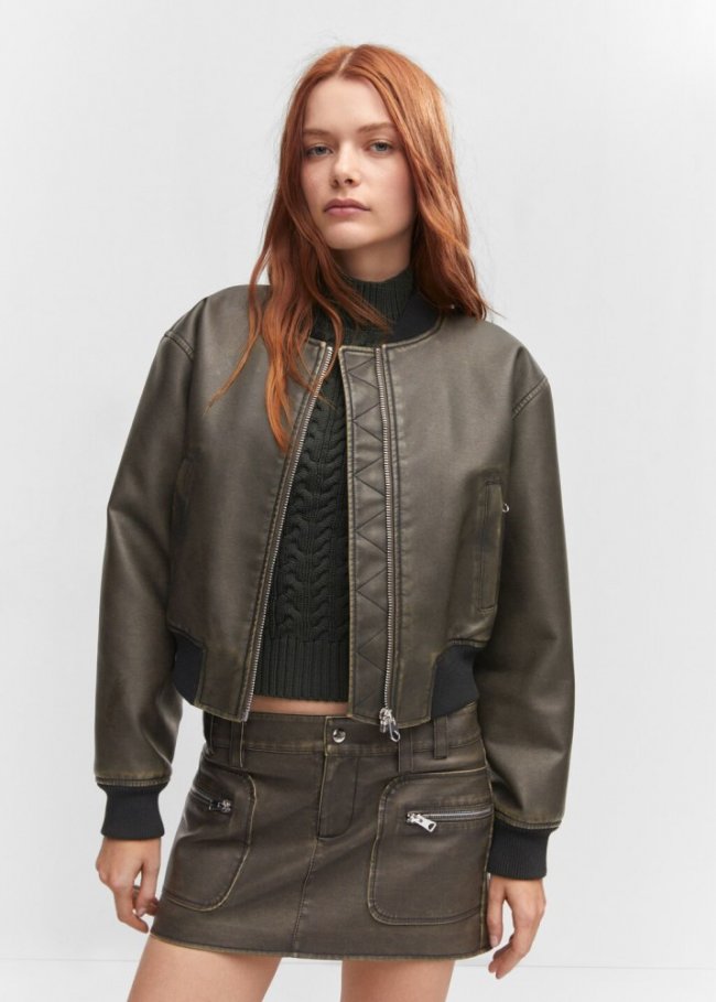 Mango Chaqueta bomber efecto desgastado - Marrón