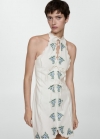 Mango Vestido bordado lazos - Blanco roto