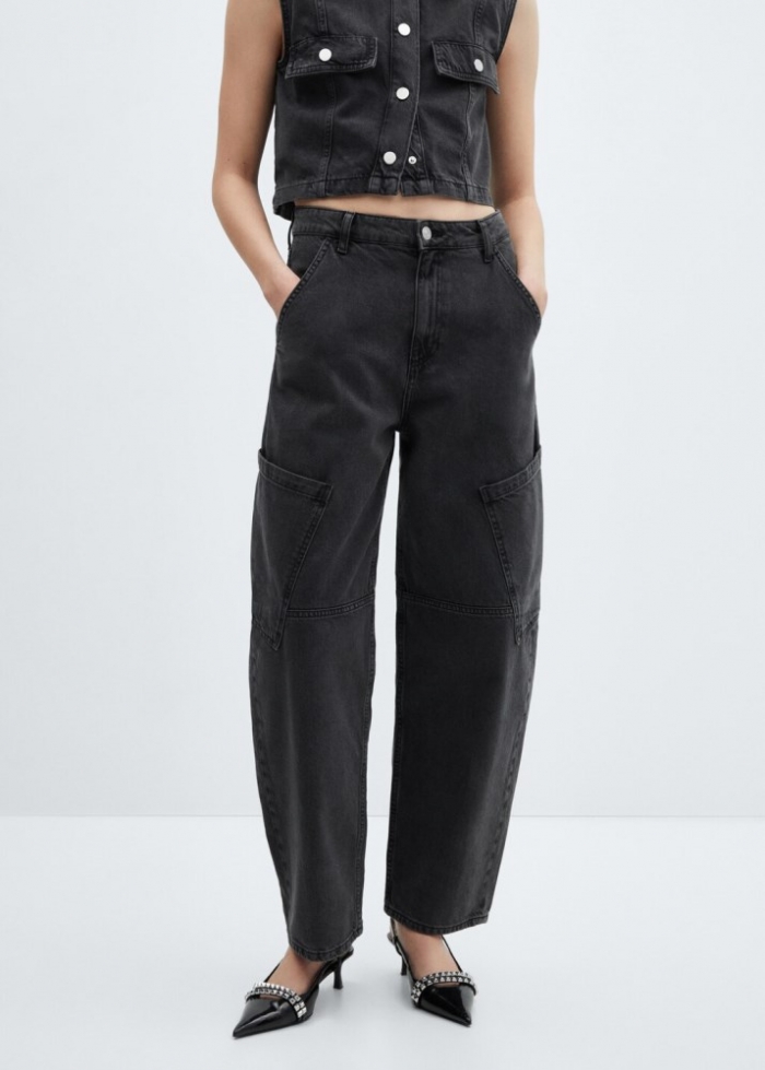 Mango Jeans slouchy cargo tiro medio - Gris oscuro