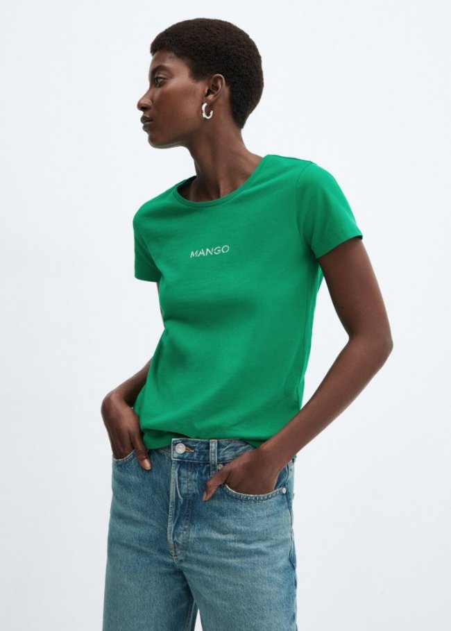 Mango Camiseta algodón logo - Esmeralda