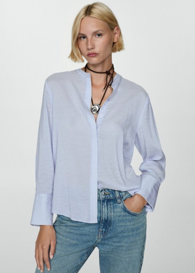 Mango Camisa fluida rayas - Azul