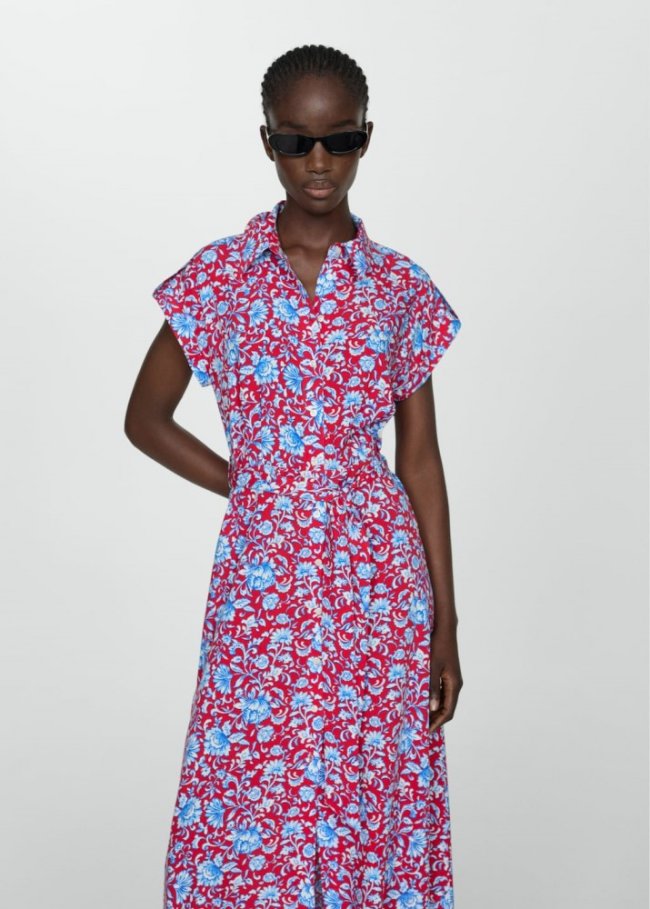 Mango Vestido camisero lazo - Rojo