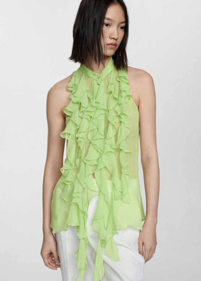 Mango Blusa semitransparente volantes - Verde