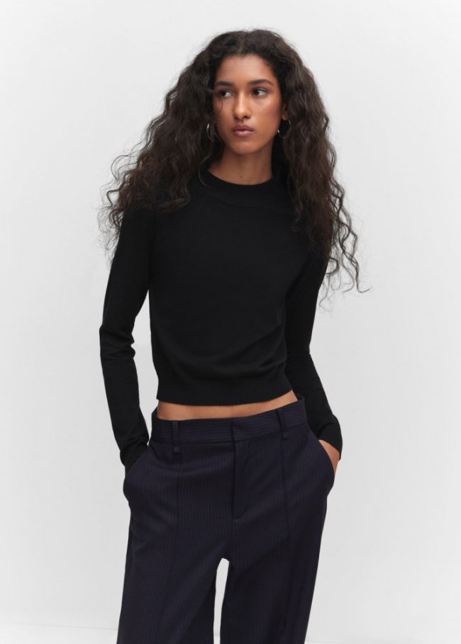 Mango Jersey punto fino cremallera - Negro