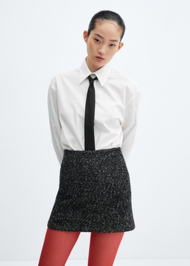 Mango Falda tweed jaspeada - Negro