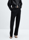 Mango Pantalón recto botón lateral - Negro