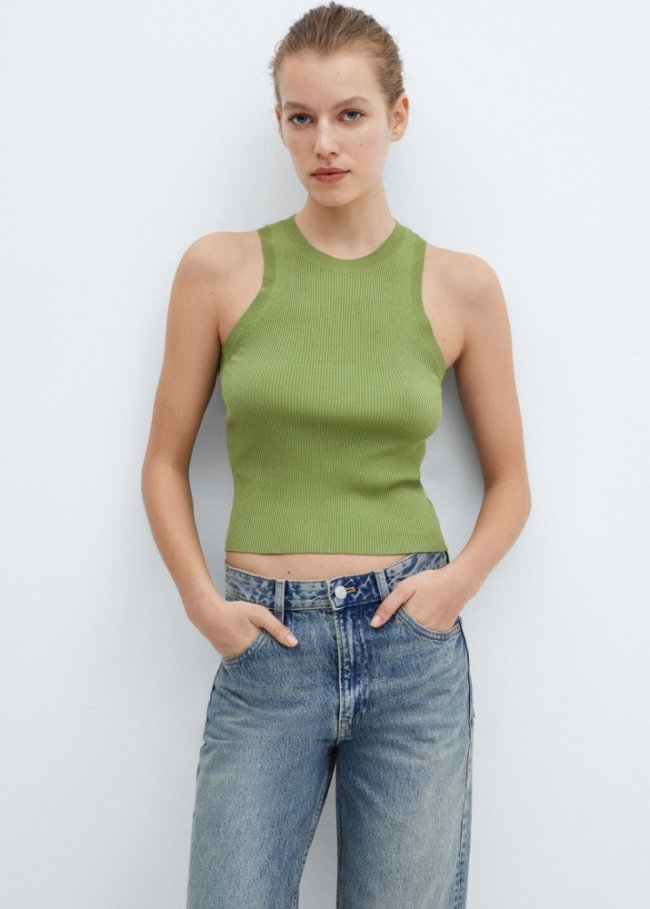 Mango Top punto canalé - Verde
