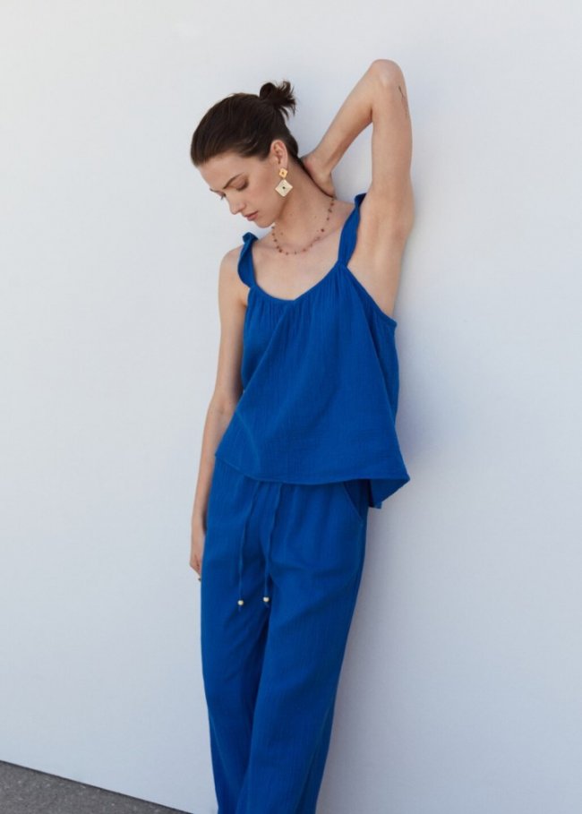 Mango Top tirantes volante - Azul
