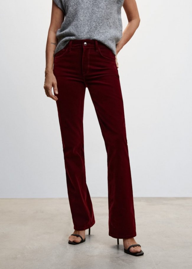 Mango Jeans flare tiro medio terciopelo - Granate