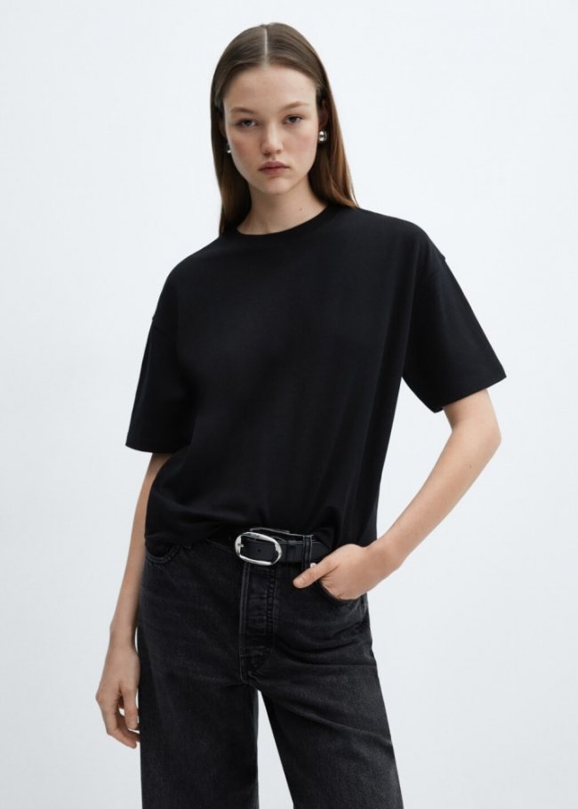 Mango Camiseta oversize algodón - Negro