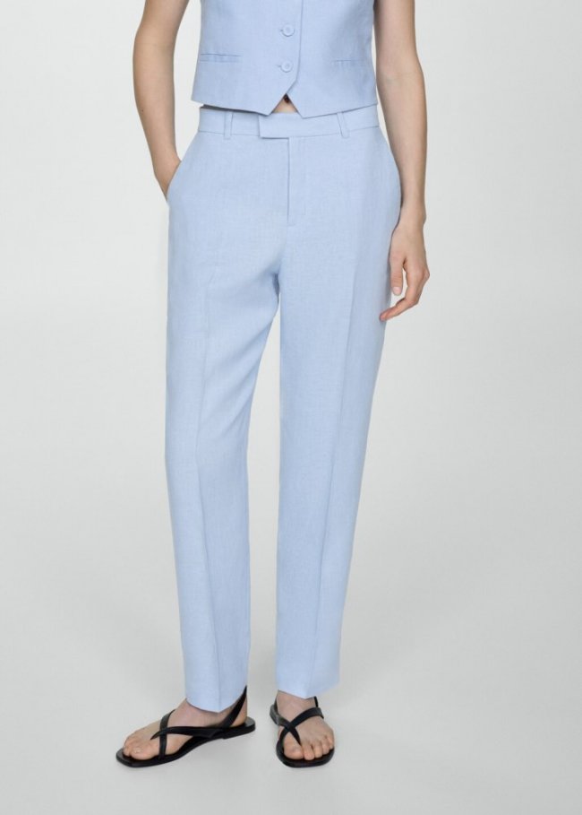 Mango Pantalón traje lino - Azul celeste