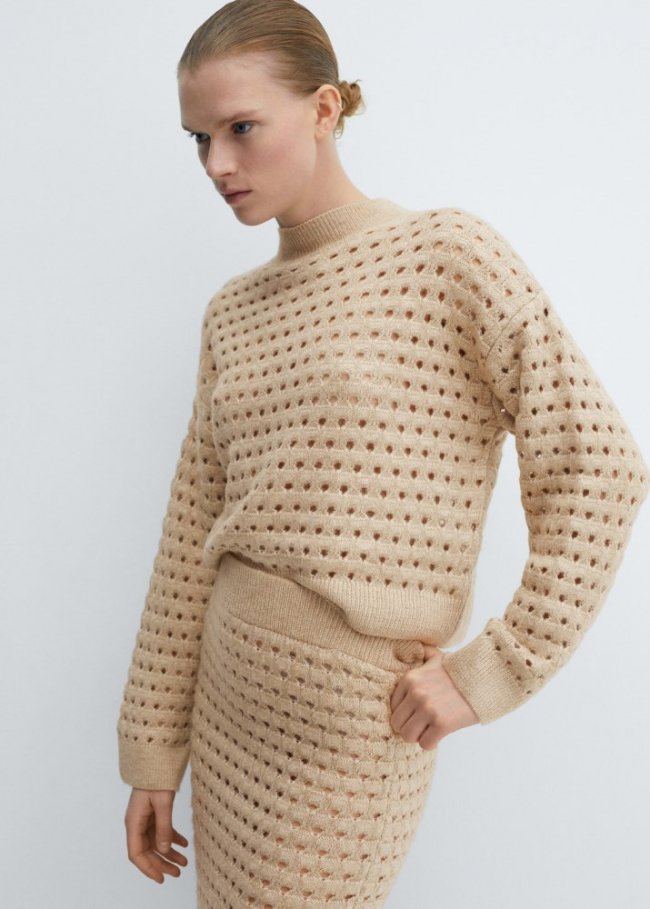 Mango Jersey punto detalles calados - Gris claro/pastel