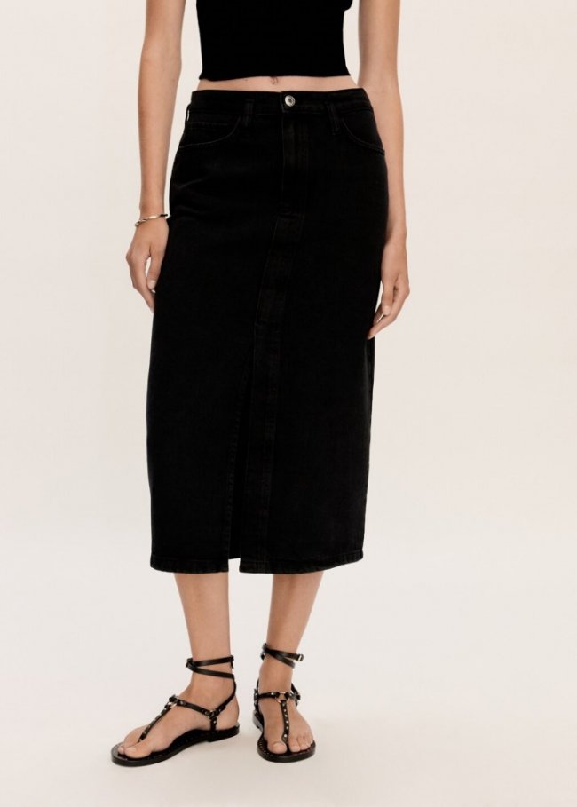 Mango Falda vaquera abertura - Denim negro