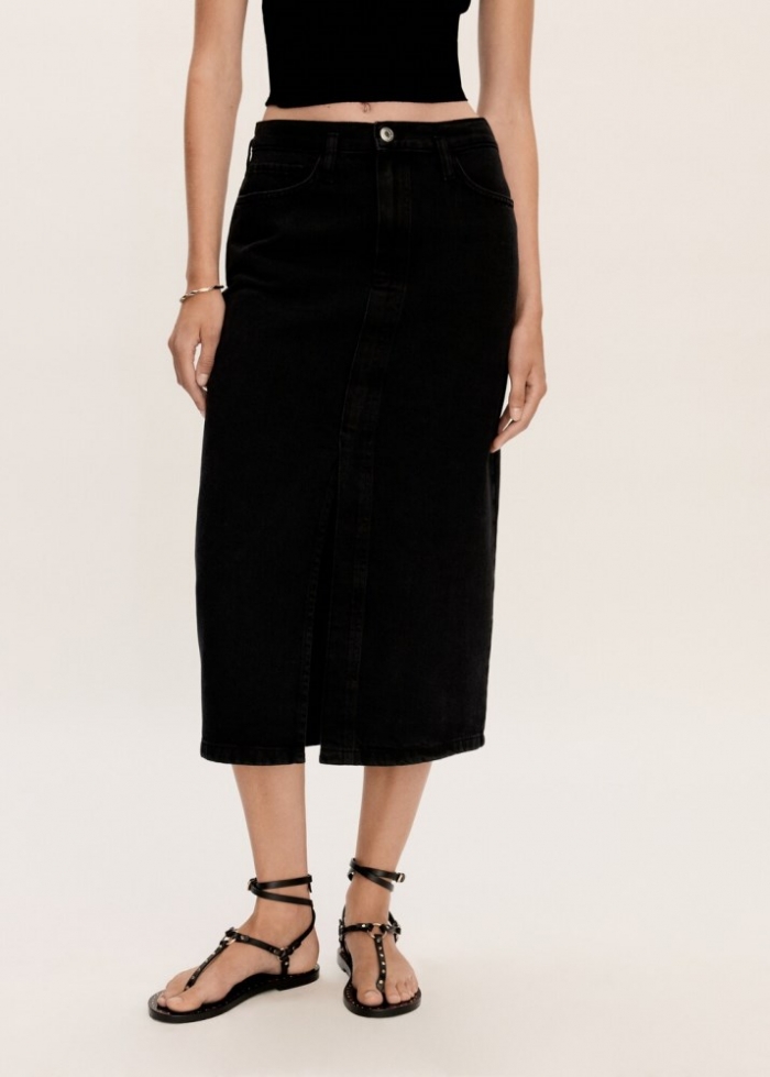 Mango Falda vaquera abertura - Denim negro