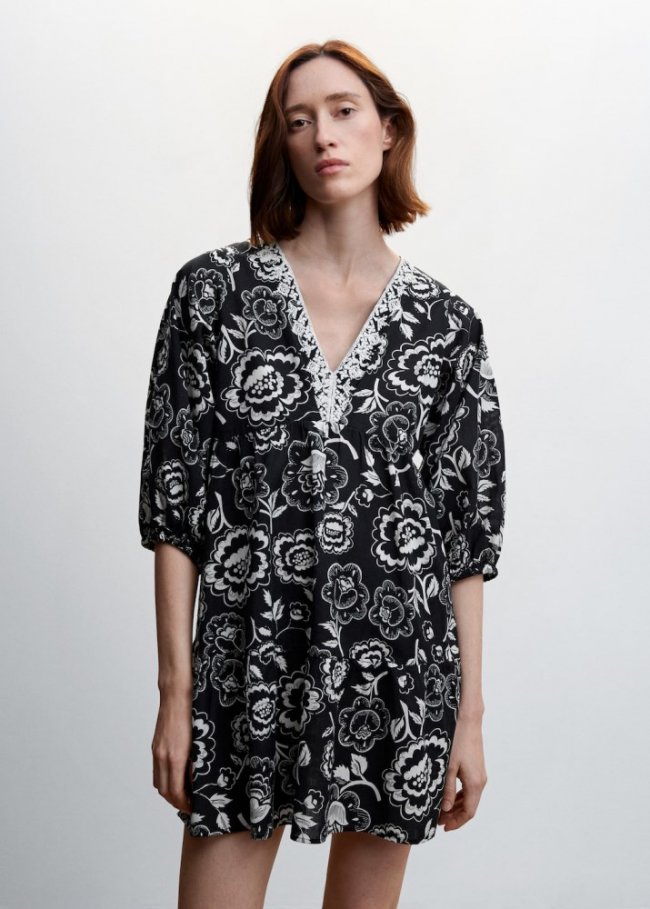 Mango Vestido estampado floral - Negro