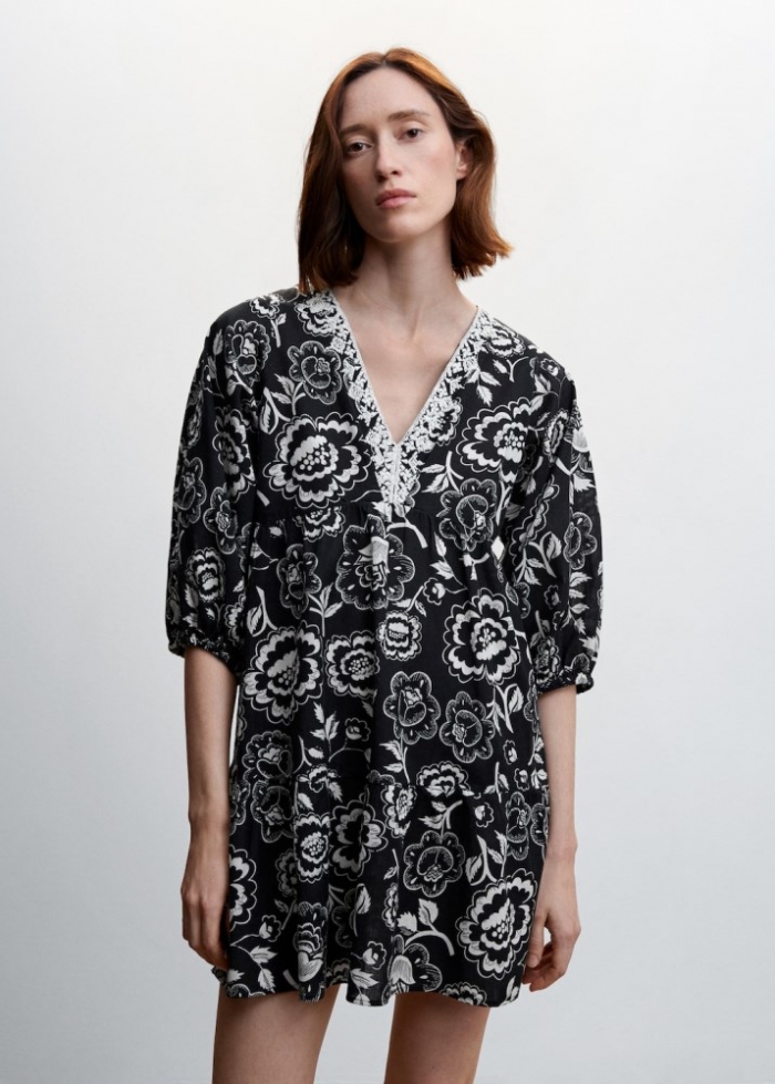 Mango Vestido estampado floral - Negro