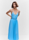 Mango Vestido plisado cordón - Azul celeste