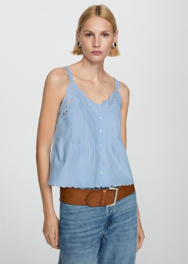 Mango Top tirantes bordado - Azul
