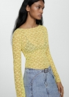 Mango Camiseta encaje floral - Amarillo pastel