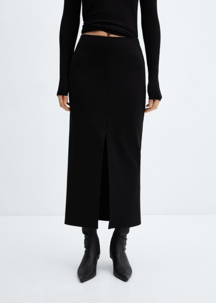 Mango Falda midi abertura frontal - Negro