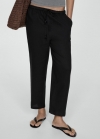 Mango Pantalón jogger lino - Negro
