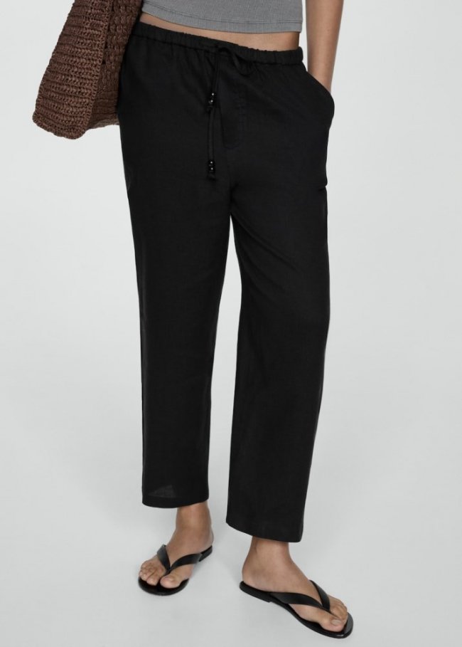 Mango Pantalón jogger lino - Negro