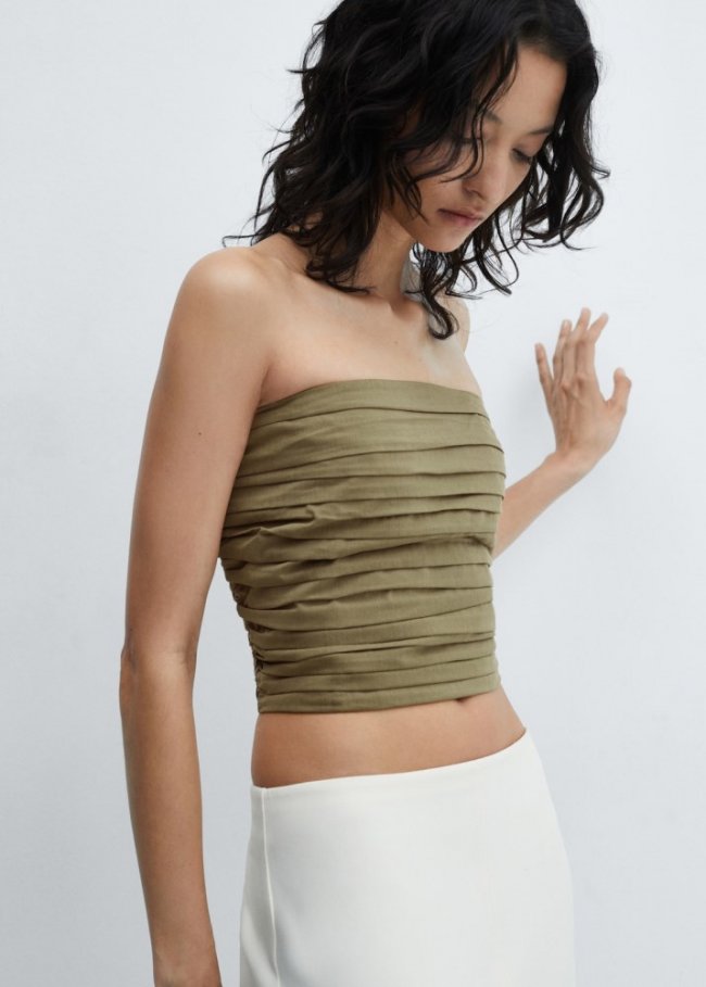 Mango Top crop fruncido - Khaki