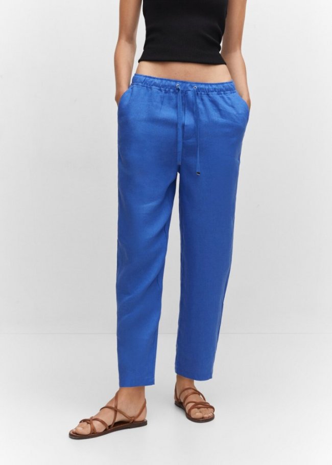 Mango Pantalón 100% lino - Azul