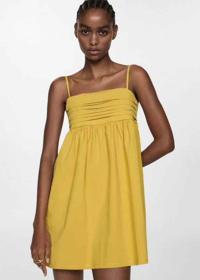 Mango Vestido escote drapeado - Amarillo