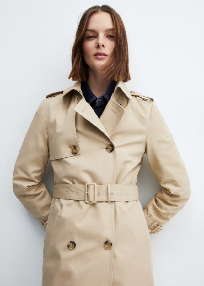 Mango Trench clásico cinturón - Gris claro/pastel