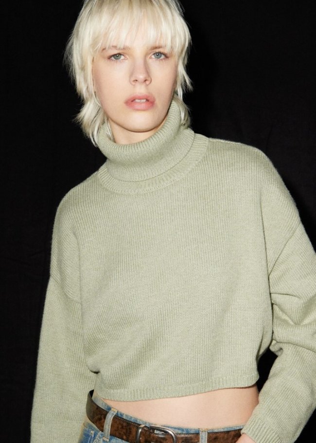 Mango Jersey punto cuello vuelto - Khaki