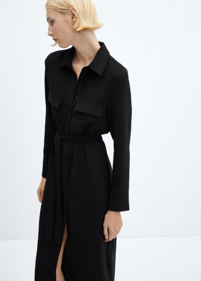 Mango Vestido camisero lazo - Negro